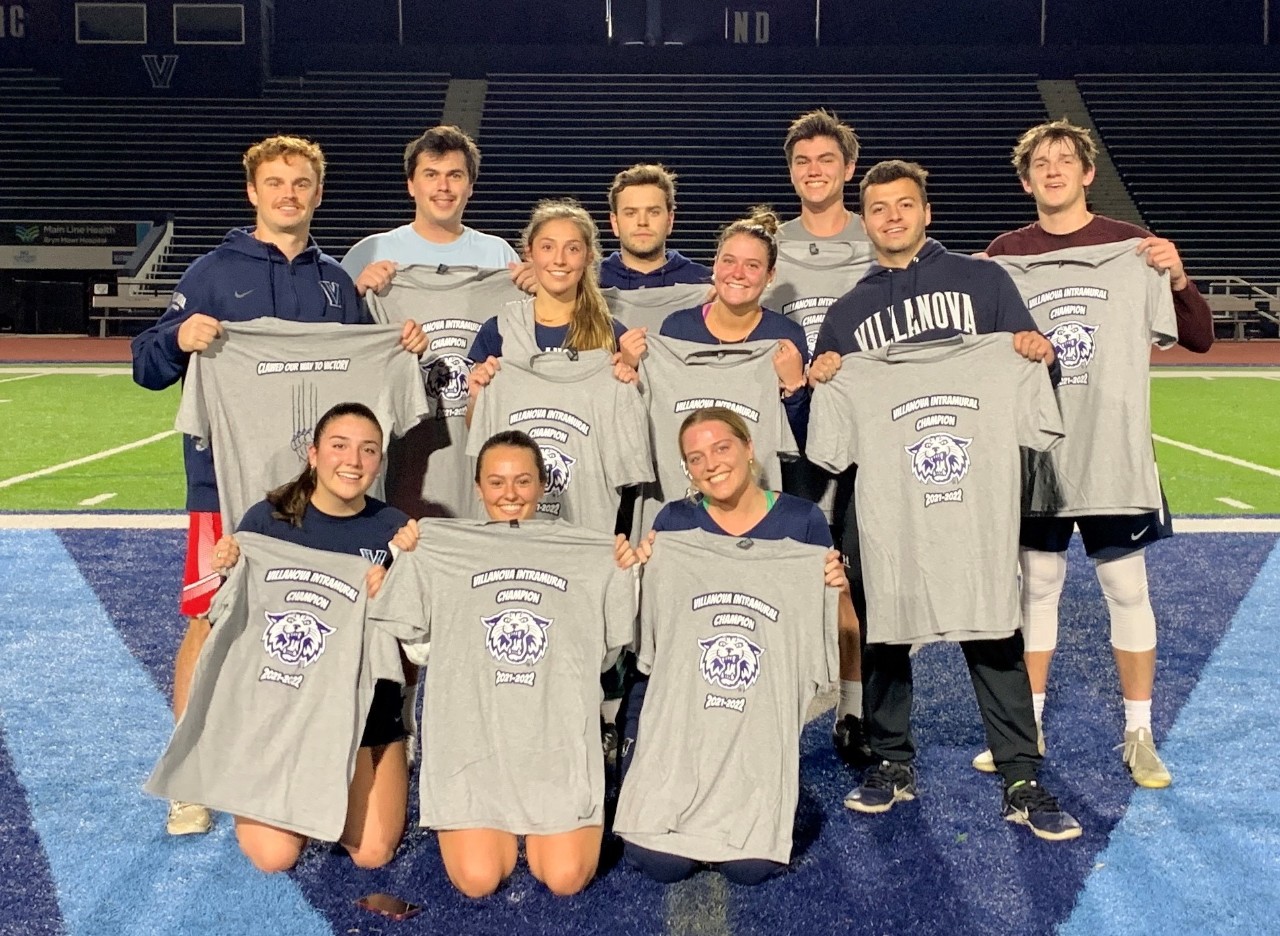 Students posing for soccer champion photo