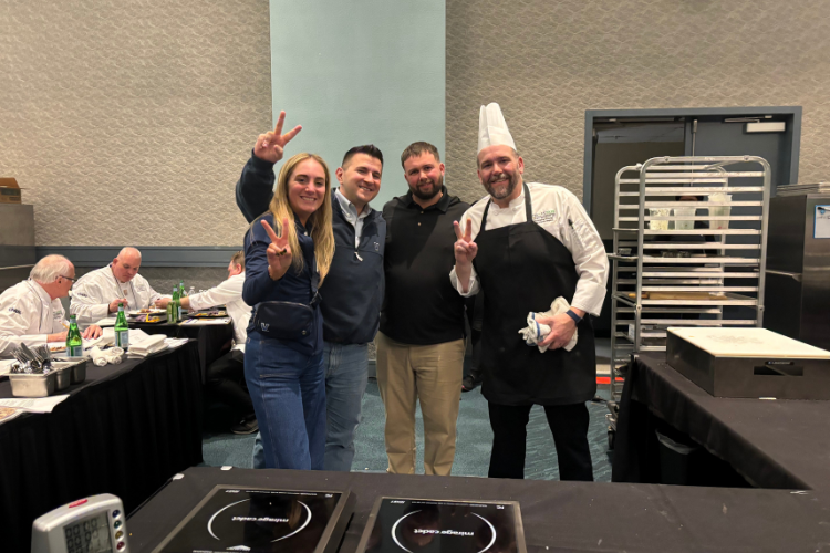 The Villanova team poses after Wiseley's performance in the competition. L to R: McKenzie Baldorossi, Andrew Camuso, Chef James Harris, Chef Christopher Wiseley