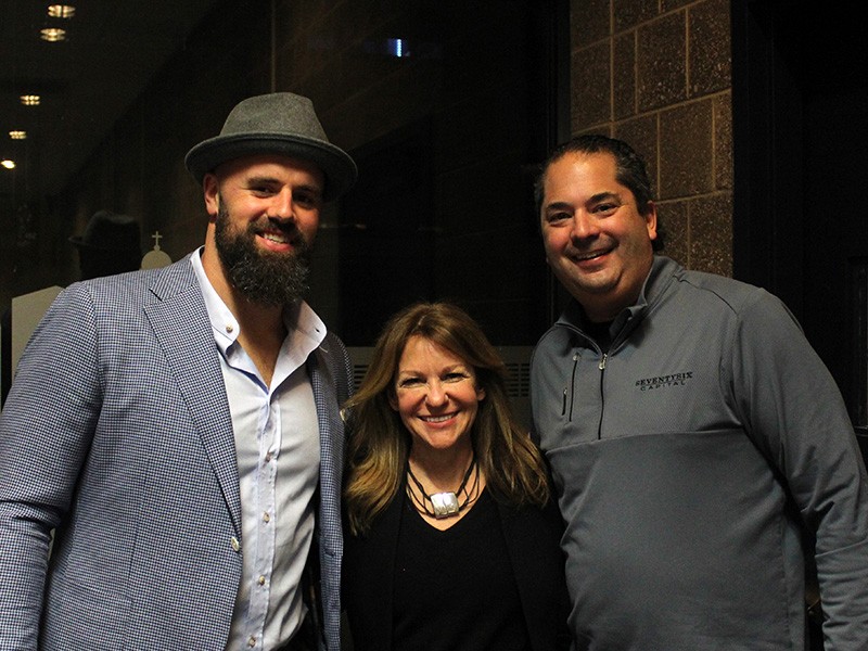 Dean Michele Marcolongo joins former Patriots fullback James Develin (left) and Wayne Kimmel of SeventySix Capital.