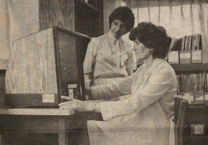 Maura Buri and Judy Greene with new microfilm machine