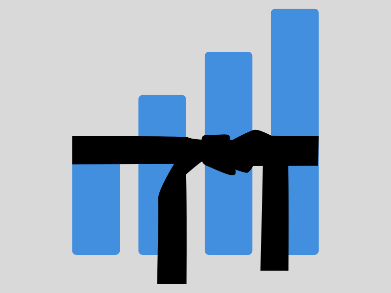 bar graph icon with a black belt icon across it