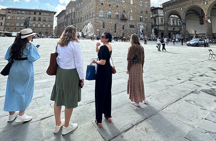 Villanovans outside of Palazzo Vecchio in Florence, Italy