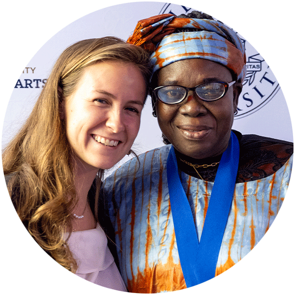 Opus Prize student ambassador Theresa Gardner standing next to Dr. Margaret Itto